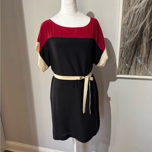French Connection Red, Black, and Cream Midi Dress